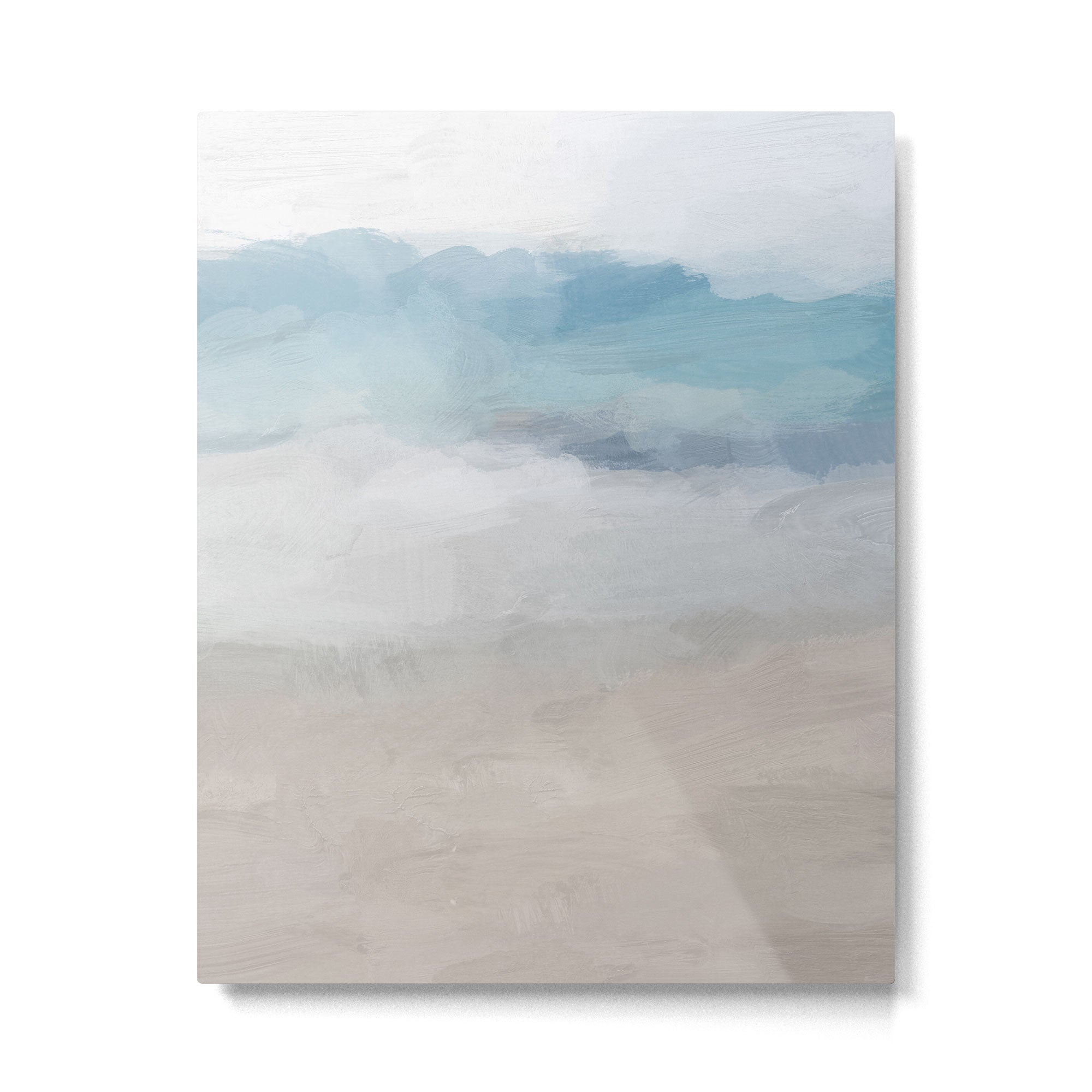 Beach Dream I - Light Aqua Blue Ocean Shore Waves Horizon Sandy Beige Abstract Ocean Painting Metal Print | TeksDecor