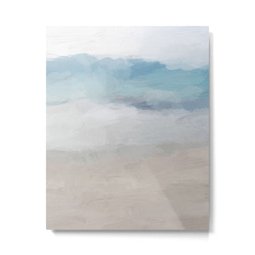 Beach Dream I - Light Aqua Blue Ocean Shore Waves Horizon Sandy Beige Abstract Ocean Painting Metal Print | TeksDecor