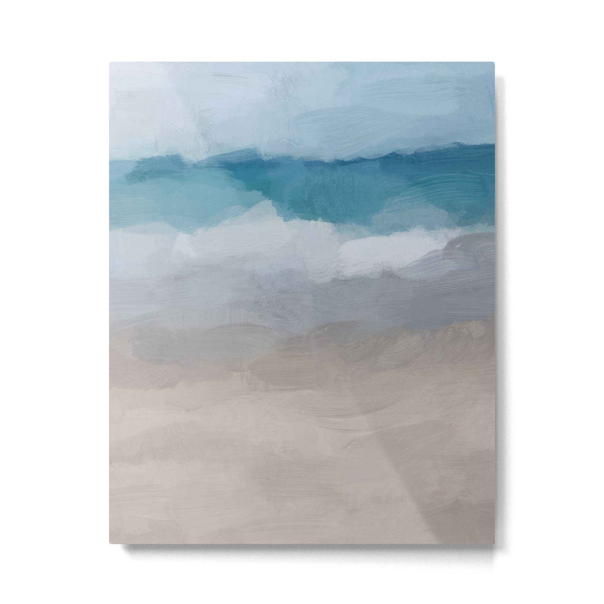 Beach Dream II - Aqua Blue Ocean Shore Break Waves Horizon Sandy Abstract Ocean Painting Art Print Metal Print | TeksDecor