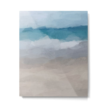 Beach Dream II - Aqua Blue Ocean Shore Break Waves Horizon Sandy Abstract Ocean Painting Art Print Metal Print | TeksDecor