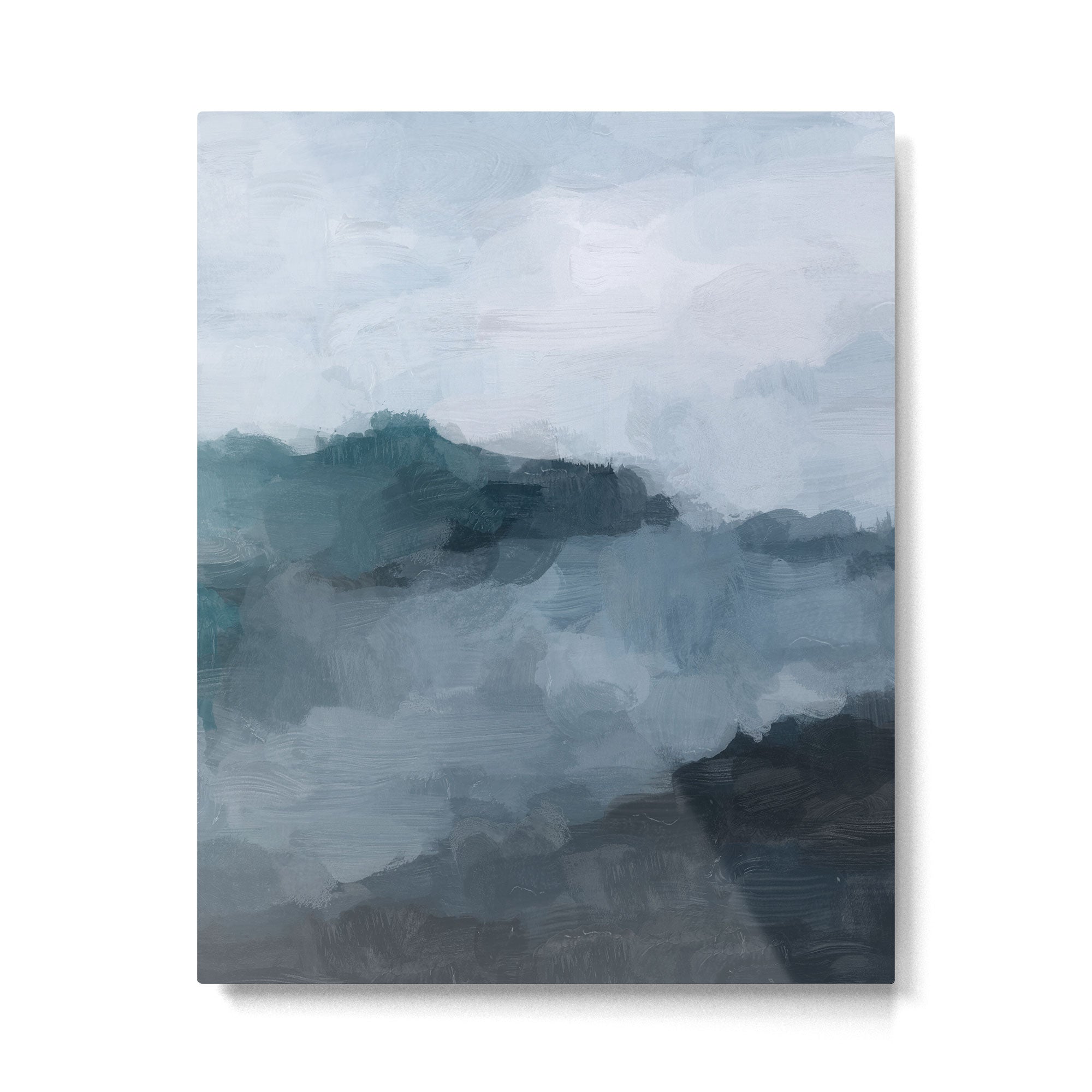 Big Wave Sunset - Navy Blue Surf Indigo Light Blue Clouds Abstract Nature Ocean Painting Art Print Metal Print | TeksDecor