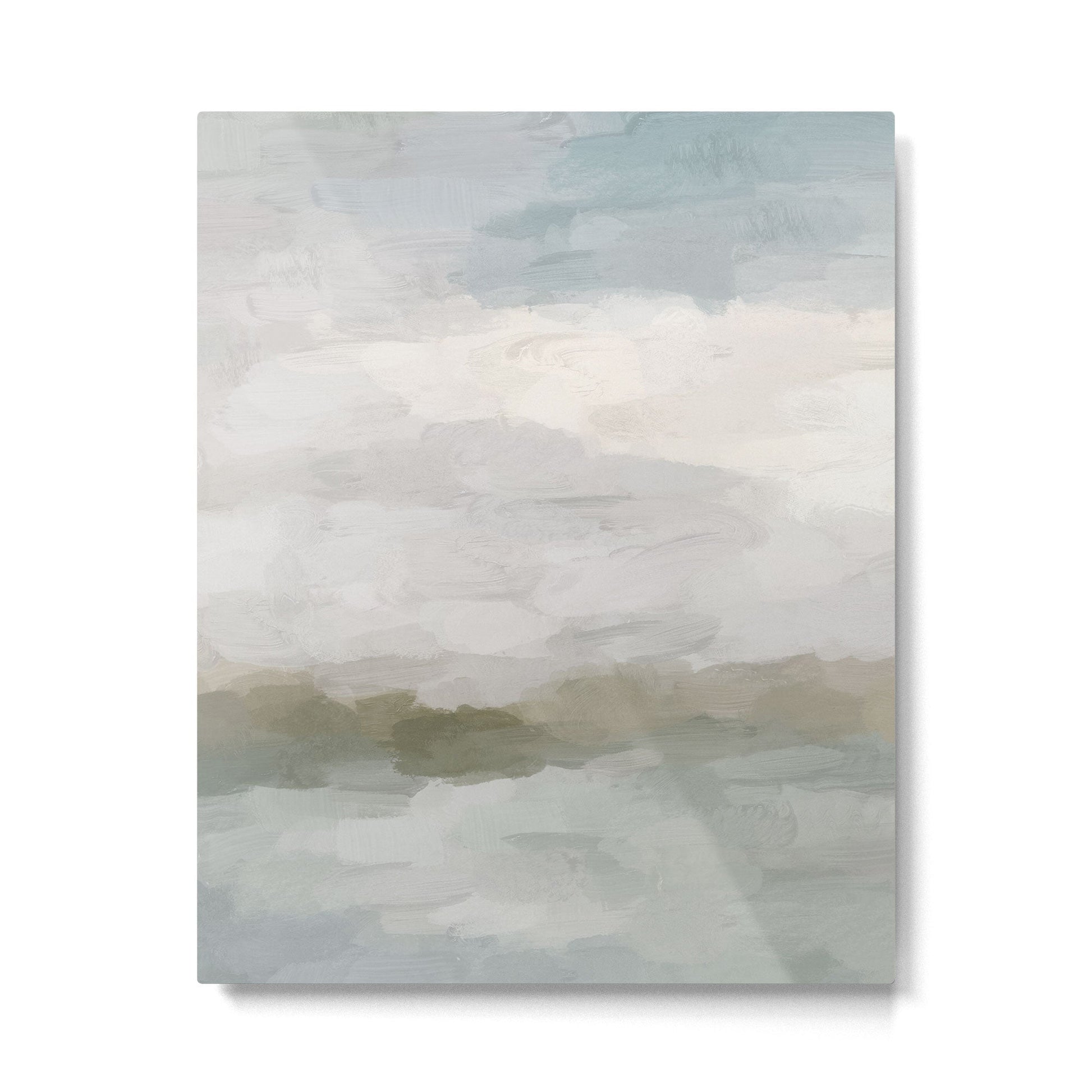 Break in the Weather I - Gray Blue Sage Green Sunrise Abstract Nature Ocean Painting Art Print Metal Print | TeksDecor