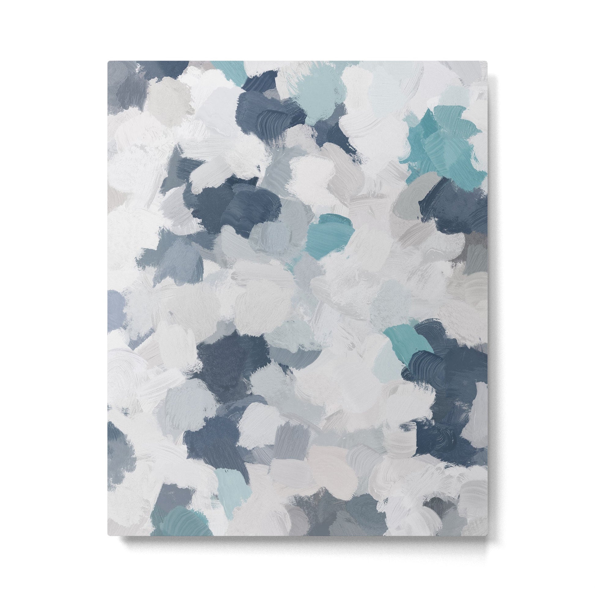 Clouds Before Space - Navy Indigo Turquoise Blue White Gray Mint Abstract Air Painting Art Metal Print | TeksDecor