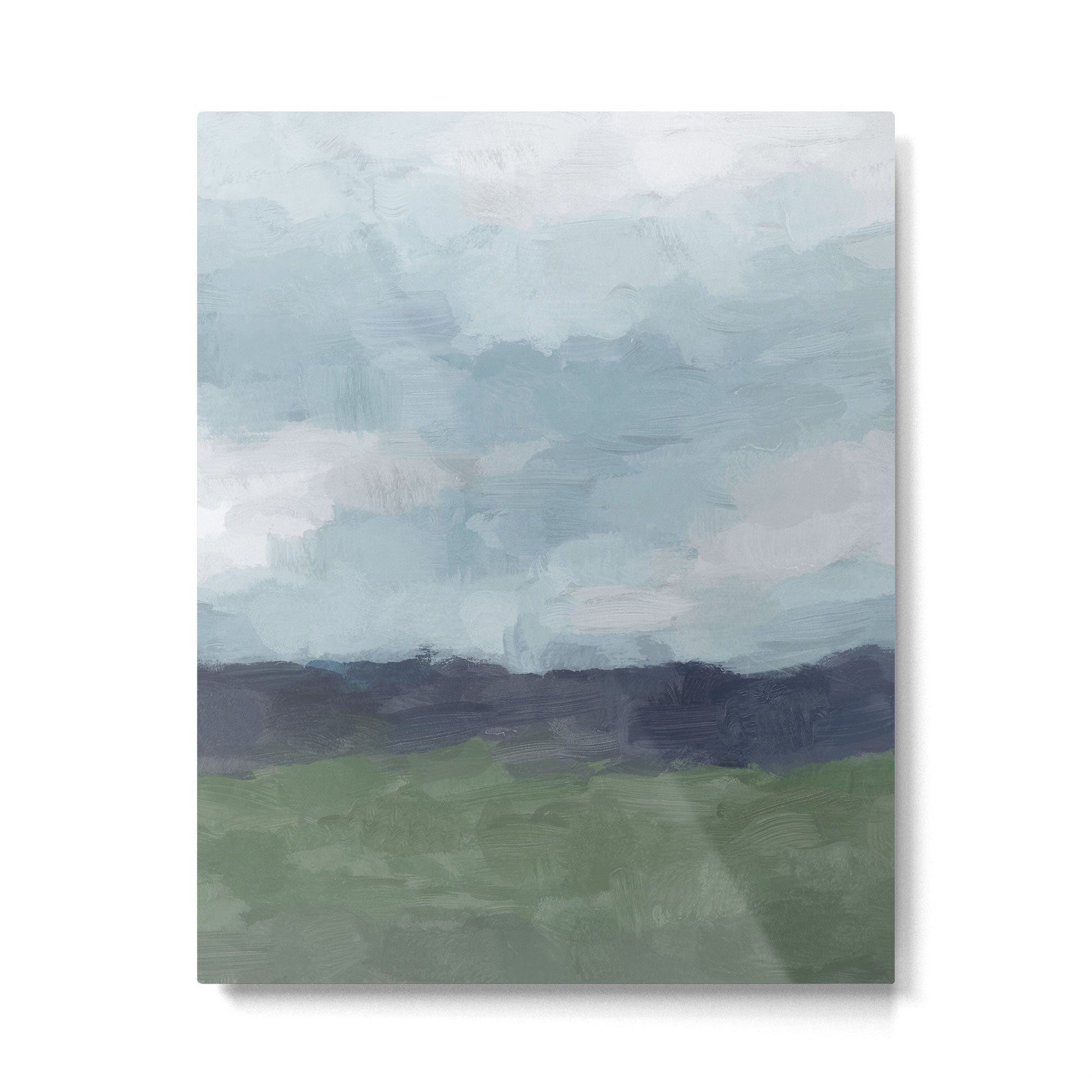 Driving to the Valley - Rainy Blue Skies Navy Indigo Horizon Green Grass Abstract Nature Farmhouse Metal Print | TeksDecor
