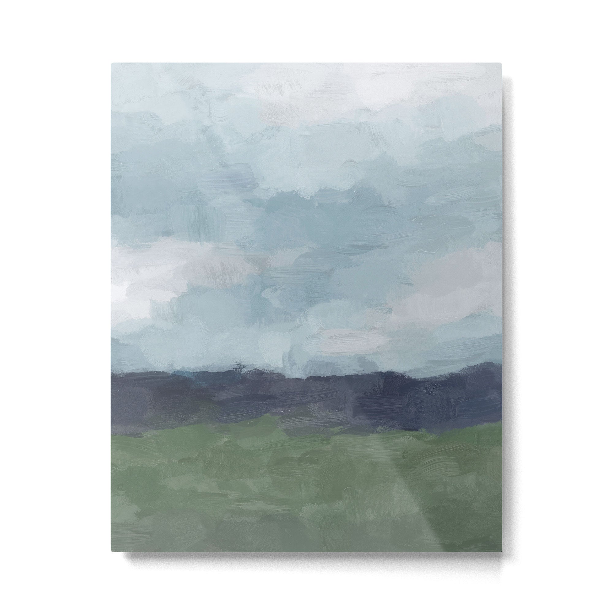 Driving to the Valley - Rainy Blue Skies Navy Indigo Horizon Green Grass Abstract Nature Farmhouse Metal Print | TeksDecor