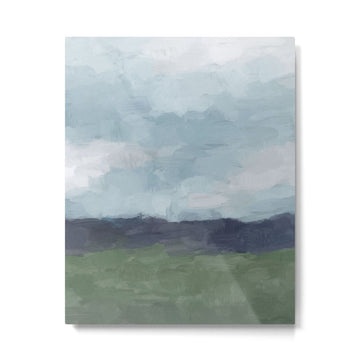 Driving to the Valley - Rainy Blue Skies Navy Indigo Horizon Green Grass Abstract Nature Farmhouse Metal Print | TeksDecor