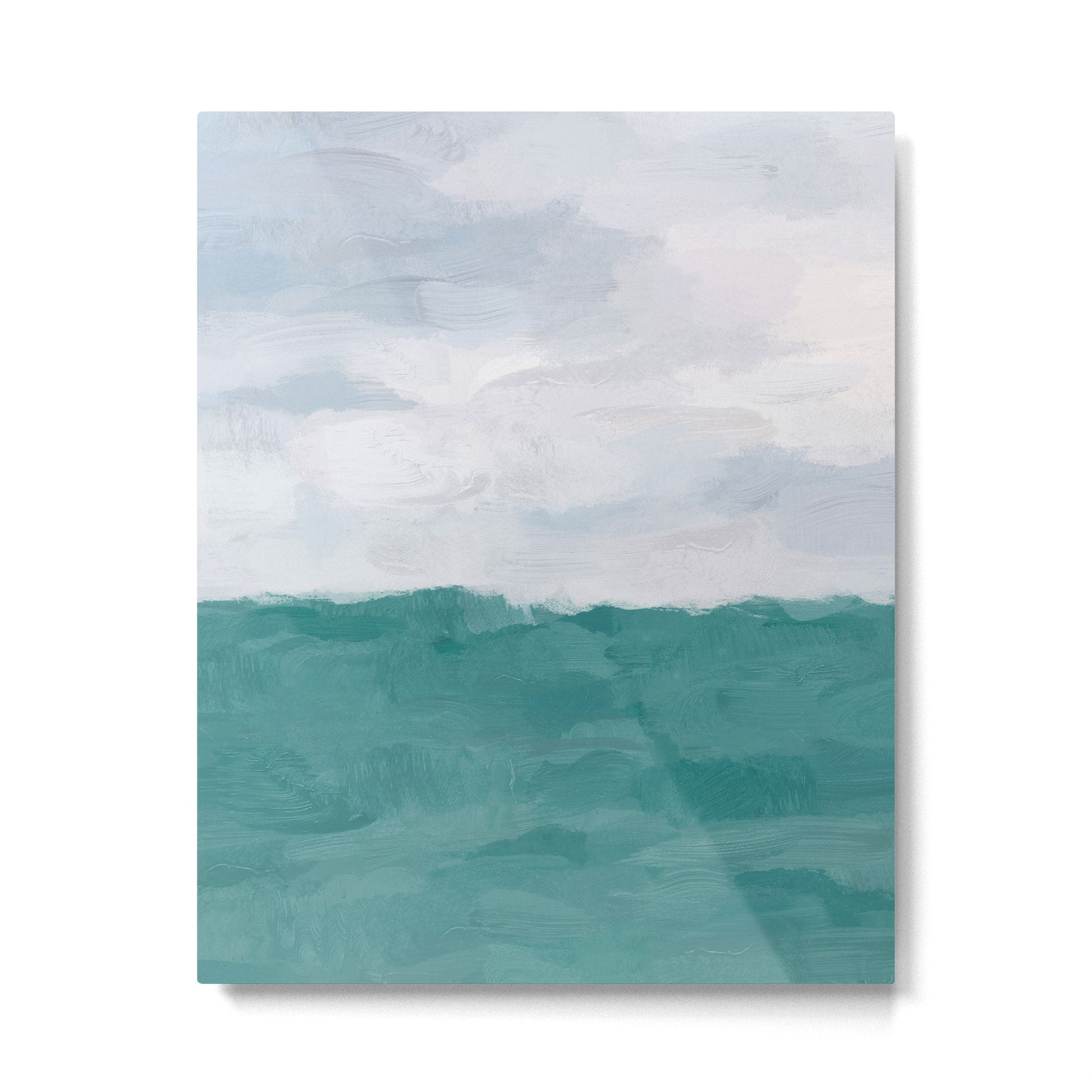 Out to Sea - Aqua Turquoise Mint Waves Horizon Abstract Nature Ocean Painting Art Print Wall Decor  Metal Print | TeksDecor