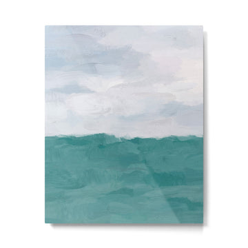 Out to Sea - Aqua Turquoise Mint Waves Horizon Abstract Nature Ocean Painting Art Print Wall Decor  Metal Print | TeksDecor