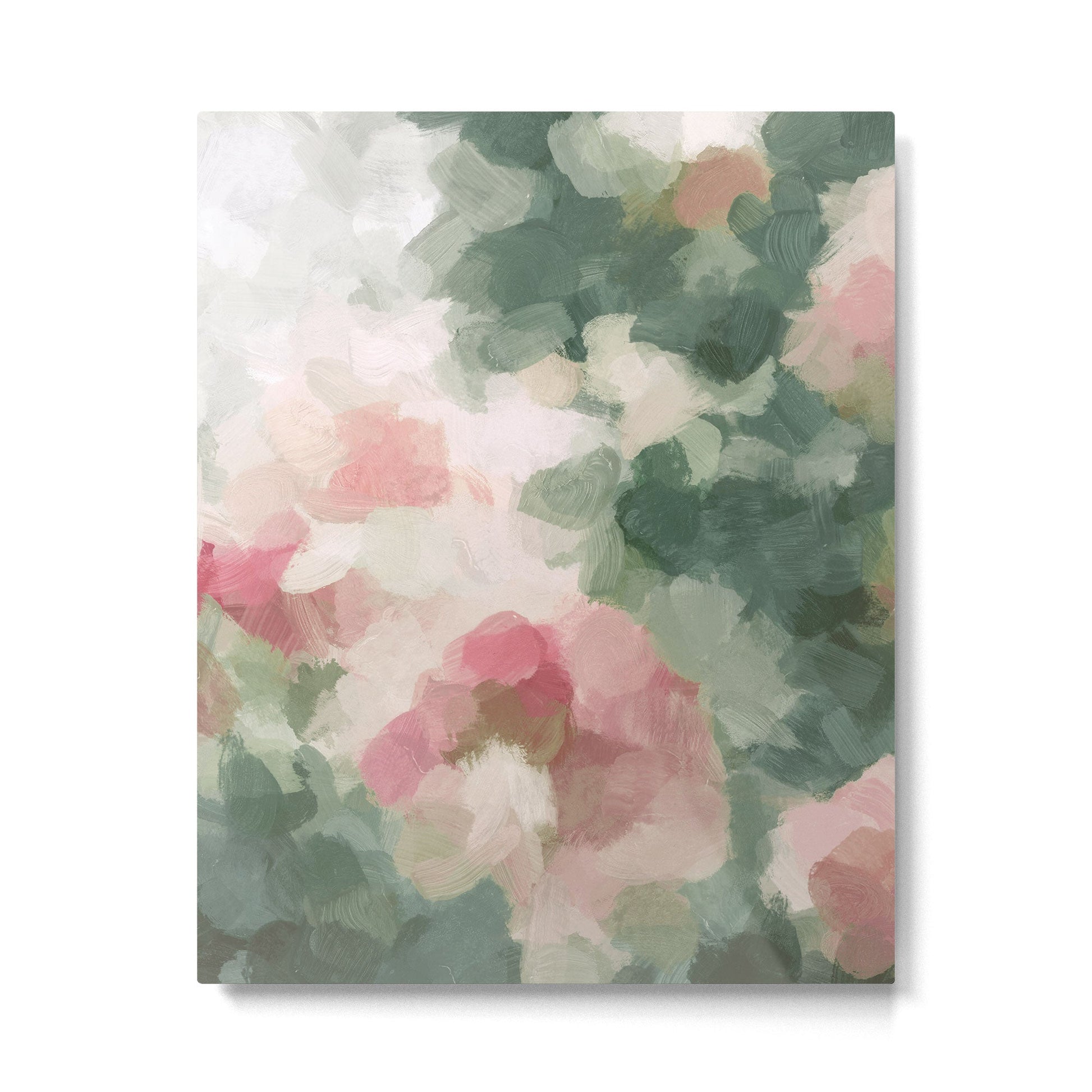 Rose Garden - Forest Sage Green Fuchsia Pink Floral Rose Garden Abstract Flower Painting Art Print Metal Print | TeksDecor
