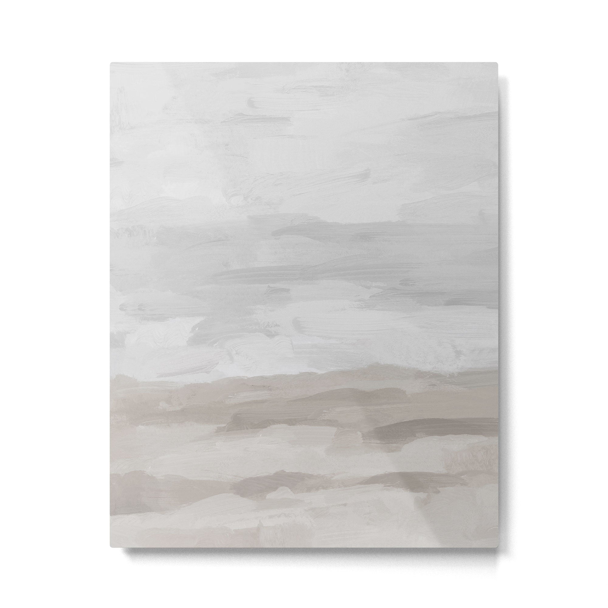 Sands of Time II - Gray Stormy Clouds Beige Sandy Beach Coastal Ocean Abstract Nature Painting Metal Print | TeksDecor