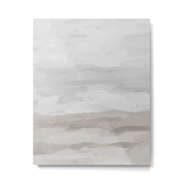 Sands of Time II - Gray Stormy Clouds Beige Sandy Beach Coastal Ocean Abstract Nature Painting Metal Print | TeksDecor