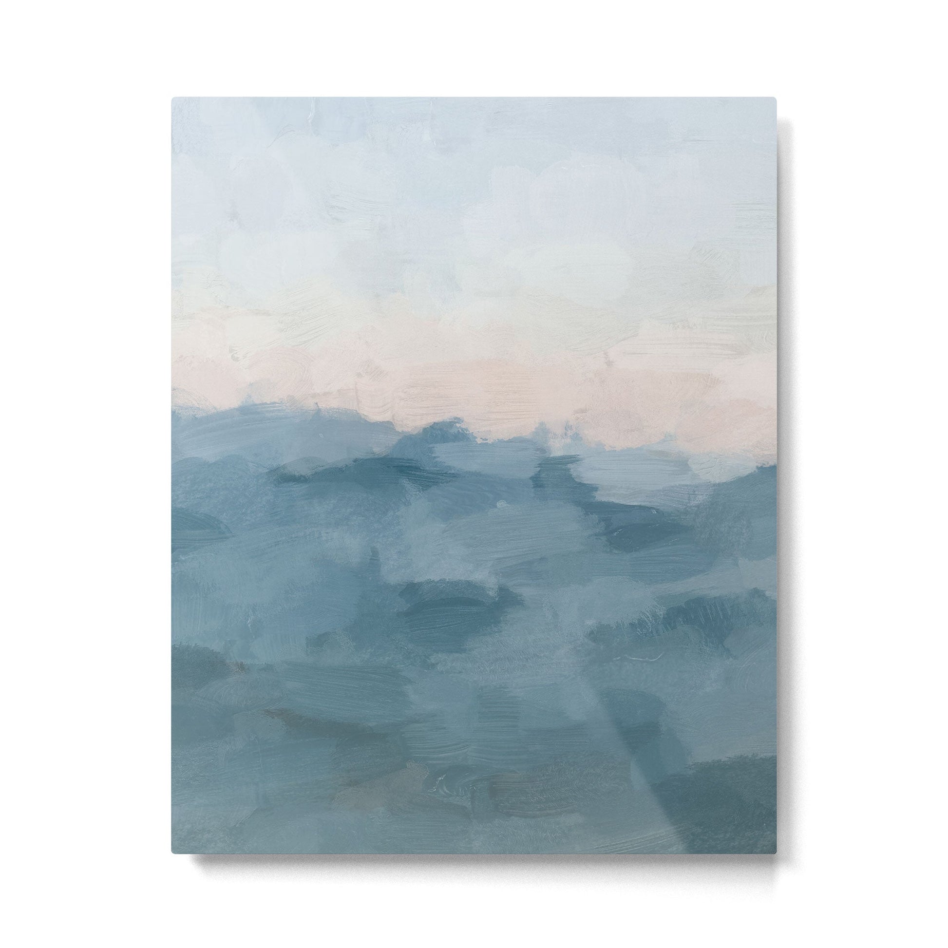 Sunrise Waves - Ocean Blue Soft Pink Peach Nautical Sea Sailing Abstract Nature Painting Art Print  Metal Print | TeksDecor