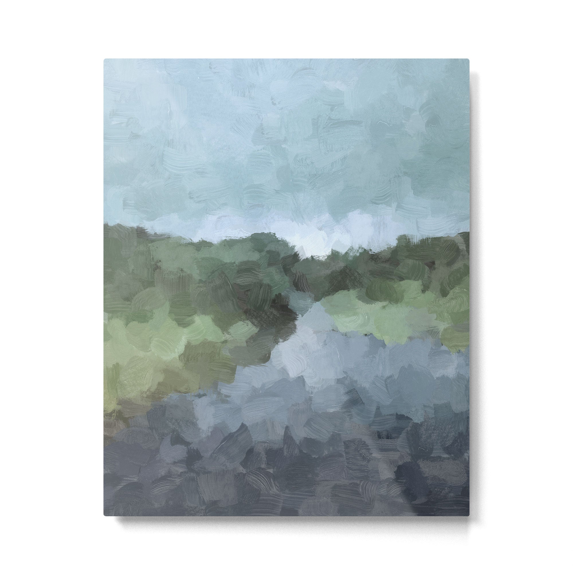 Trail at Dusk - Seafoam Skies Forest Green Navy Indigo River Abstract Nature Painting Art Print Metal Print | TeksDecor