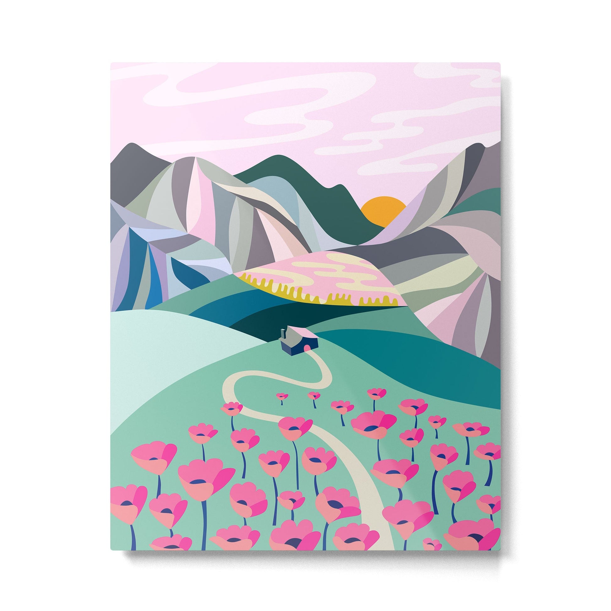 Landscape mountains 001 (Pink version) Metal Print | TeksDecor