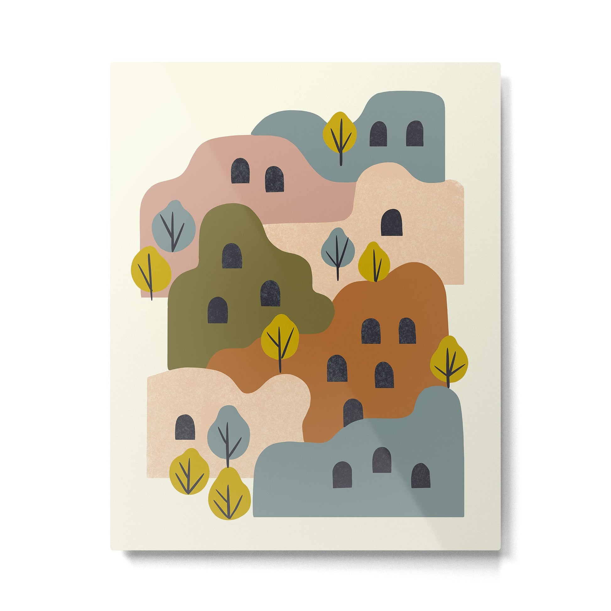 Adobe Village With Trees Metal Print | TeksDecor