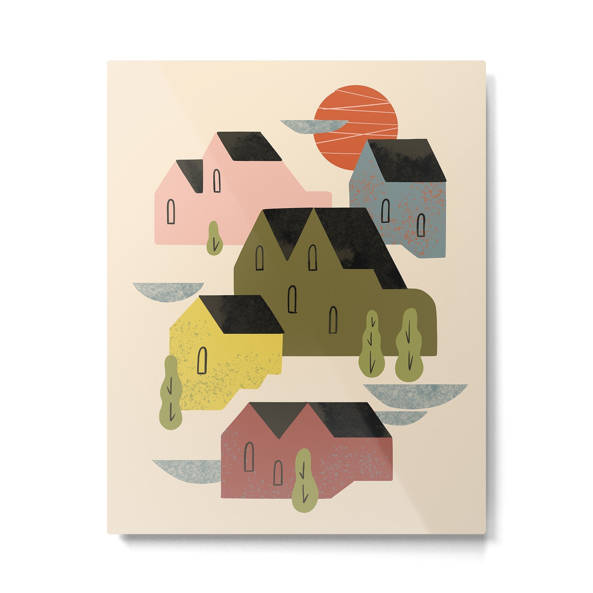 Cozy Village Metal Print | TeksDecor