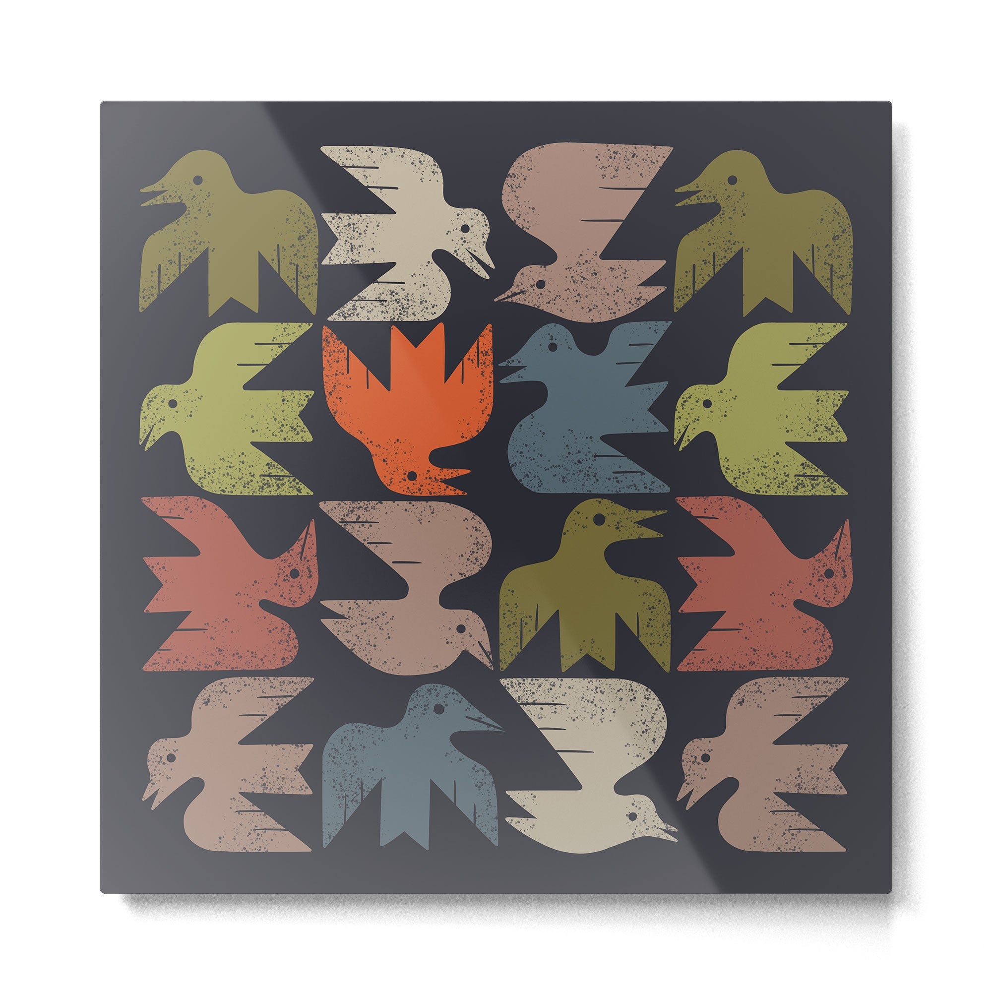 Midcentury Bird Grid (Charcoal) Metal Print | TeksDecor