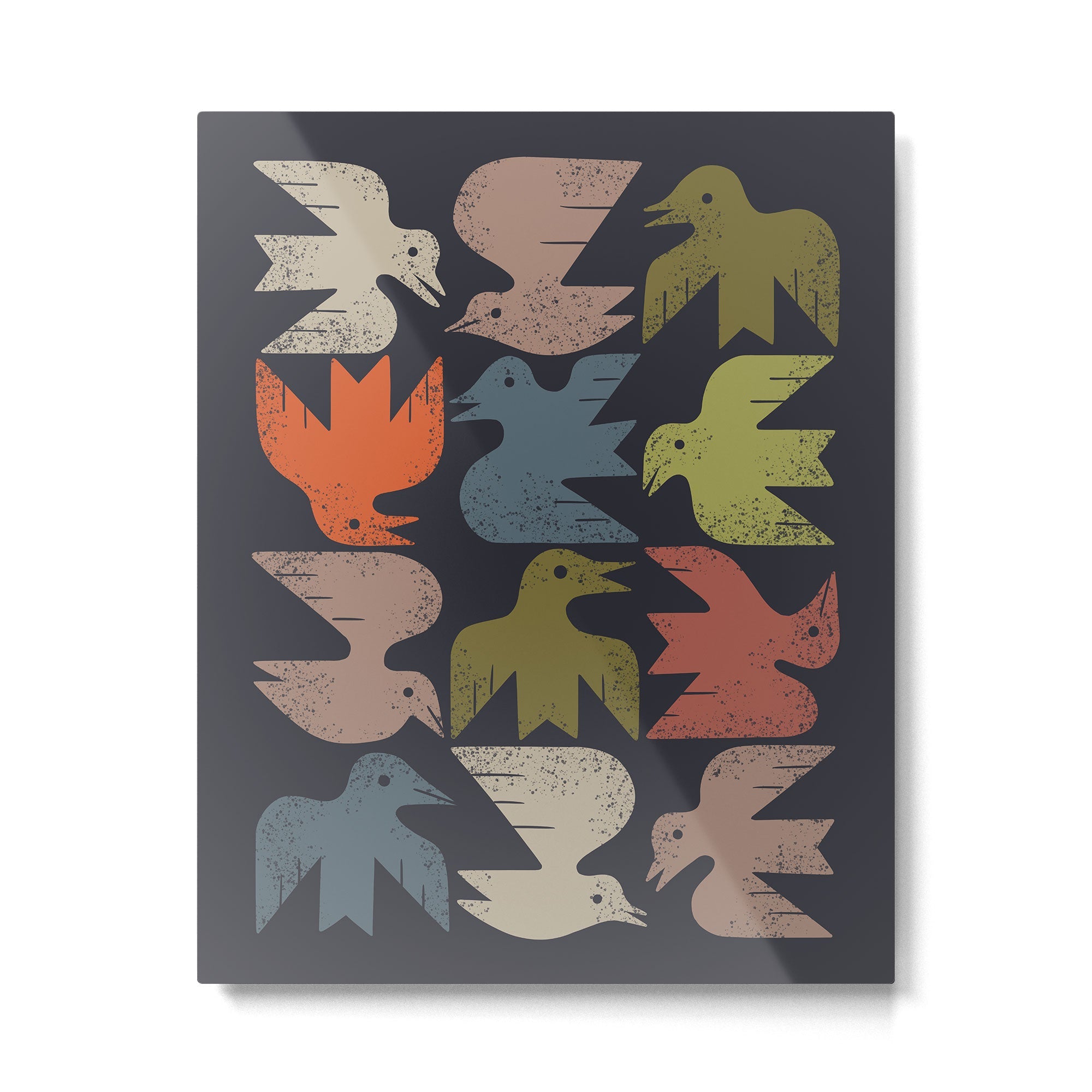 Midcentury Bird Grid (Charcoal) Metal Print | TeksDecor