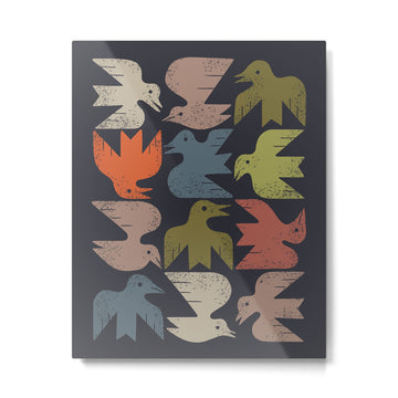 Midcentury Bird Grid (Charcoal) Metal Print | TeksDecor