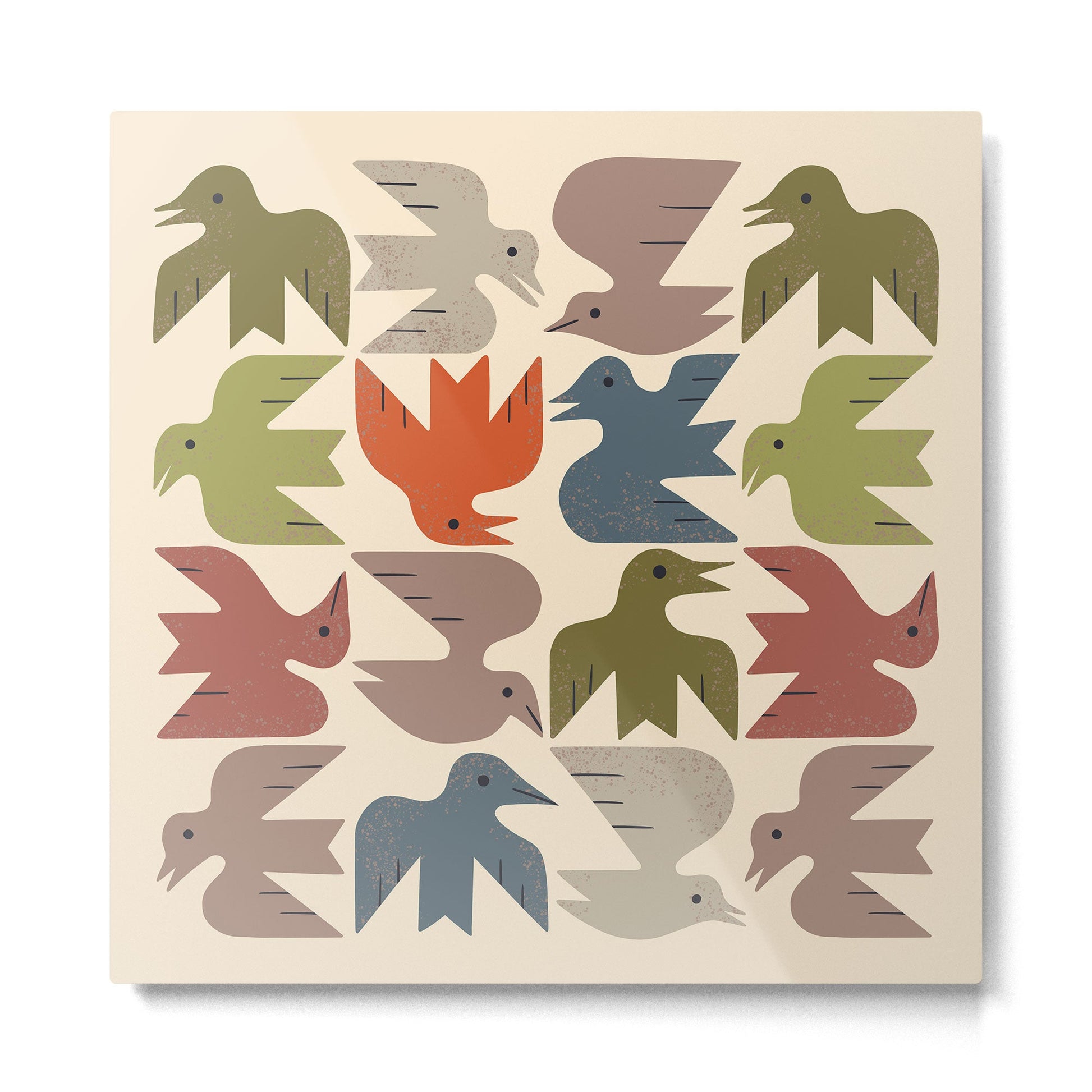 Midcentury Bird Grid Metal Print | TeksDecor
