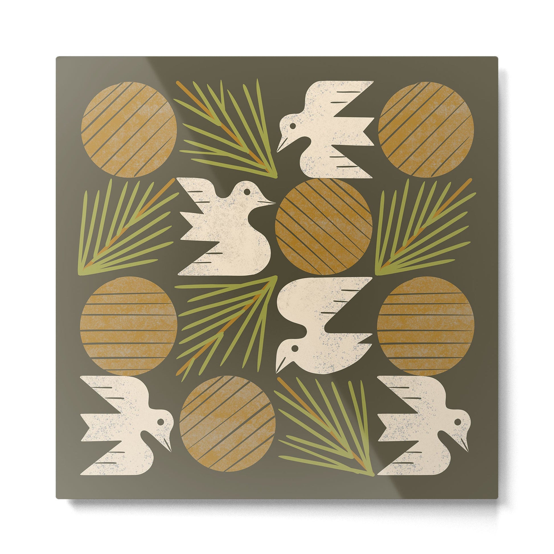 Pine Forest Doves Metal Print | TeksDecor