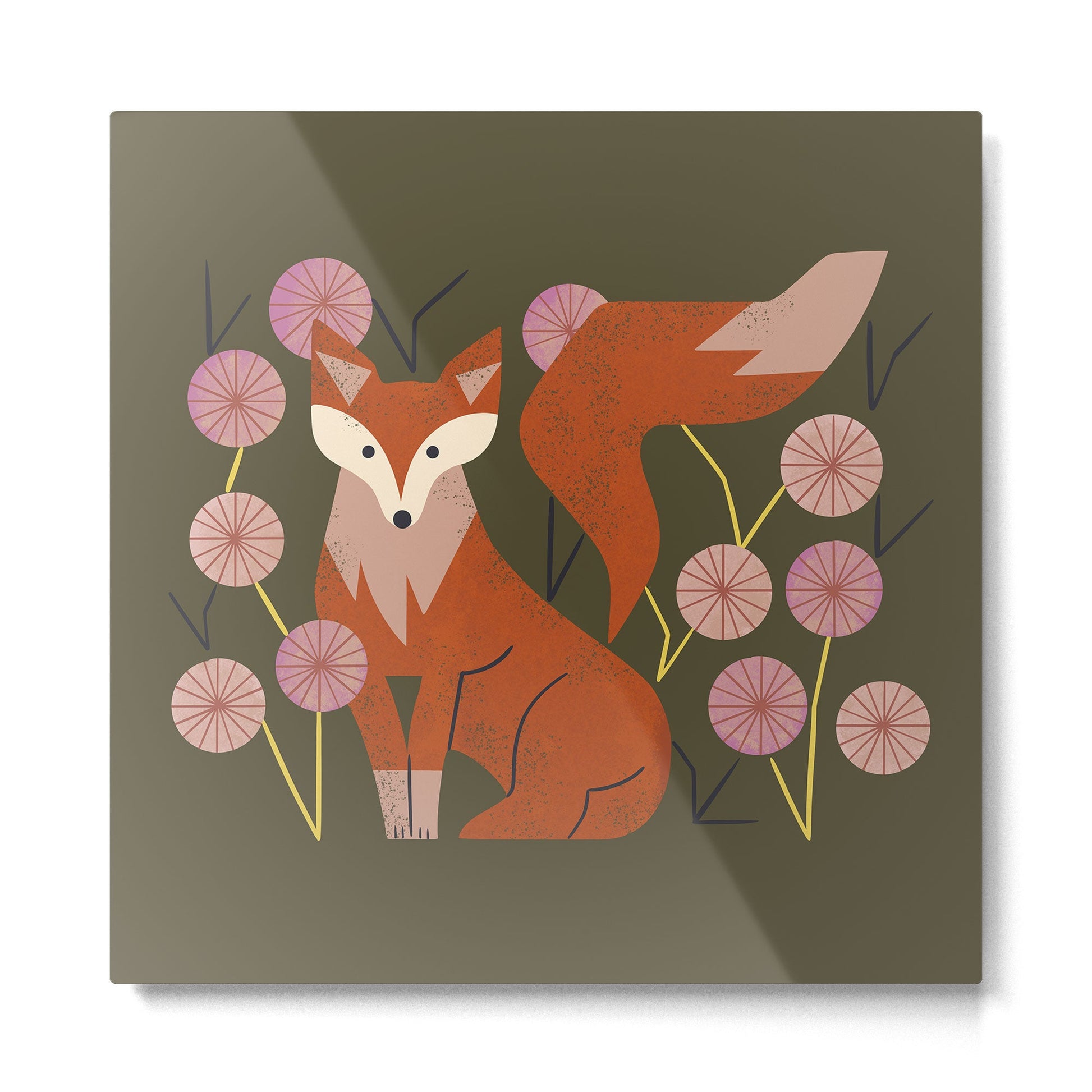 Shy Fox and Wildflowers Metal Print | TeksDecor