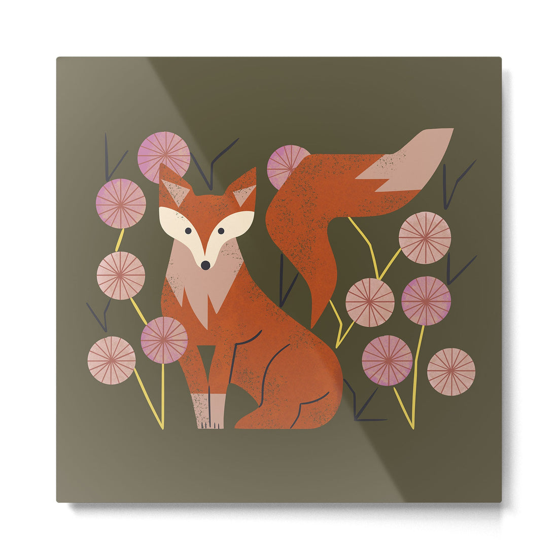 Shy Fox and Wildflowers Metal Print | TeksDecor