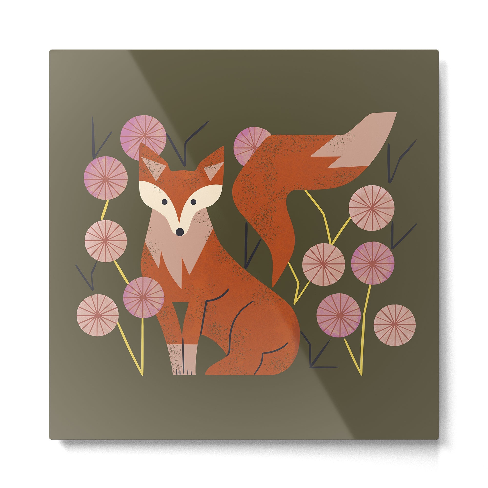 Shy Fox and Wildflowers Metal Print | TeksDecor