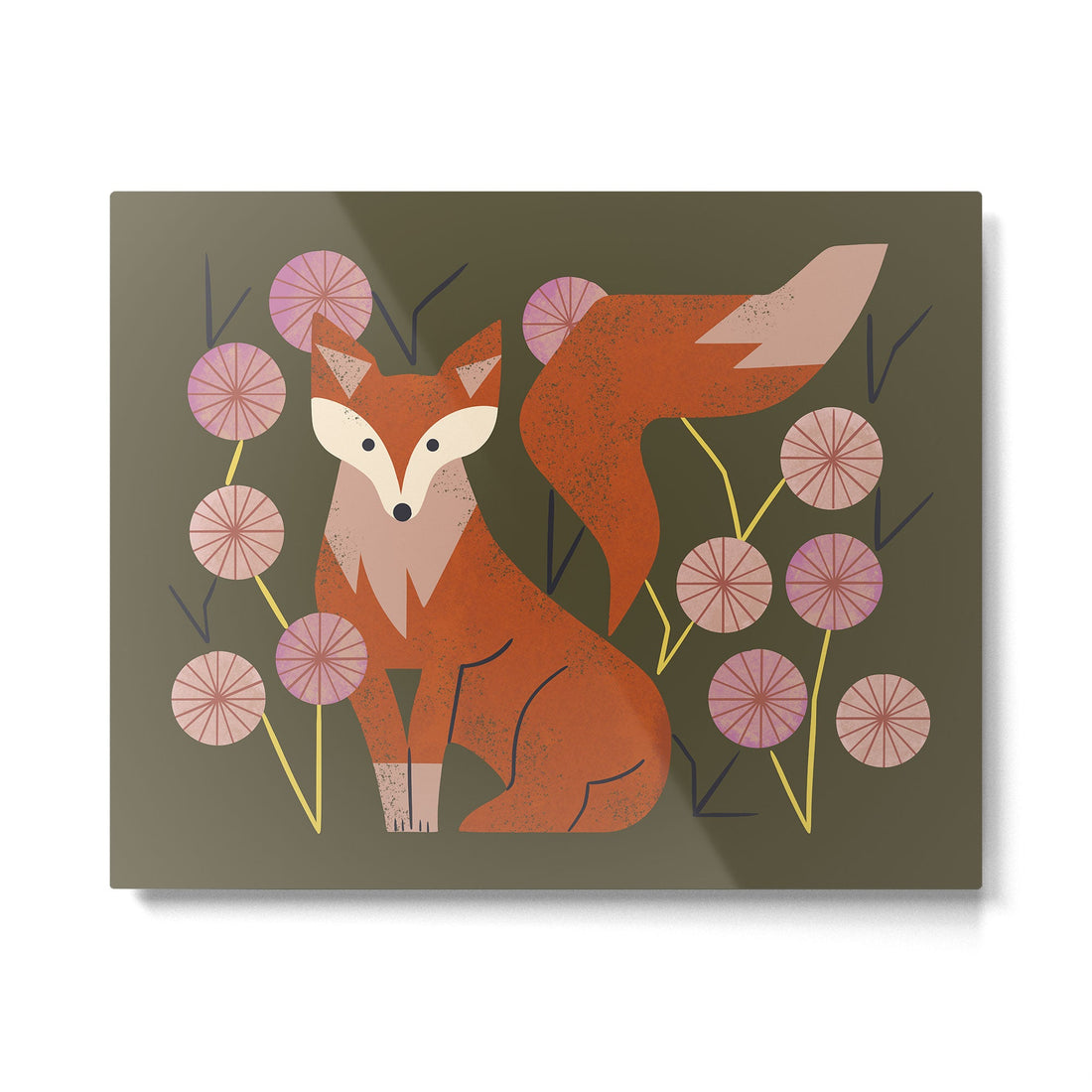 Shy Fox and Wildflowers Metal Print | TeksDecor