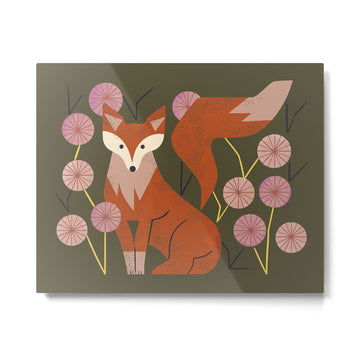 Shy Fox and Wildflowers Metal Print | TeksDecor