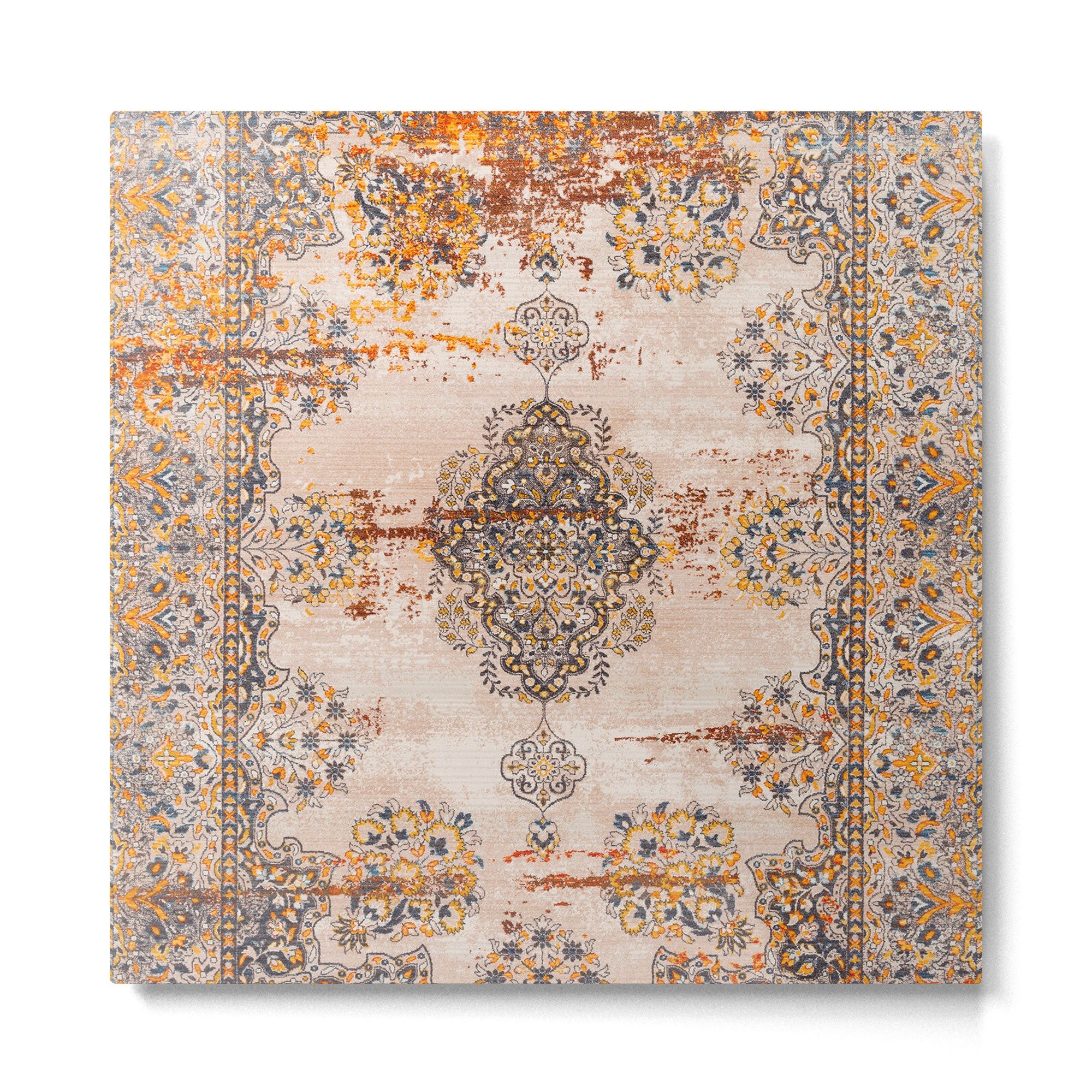 Orange Vintage Rug Design Metal Print | TeksDecor