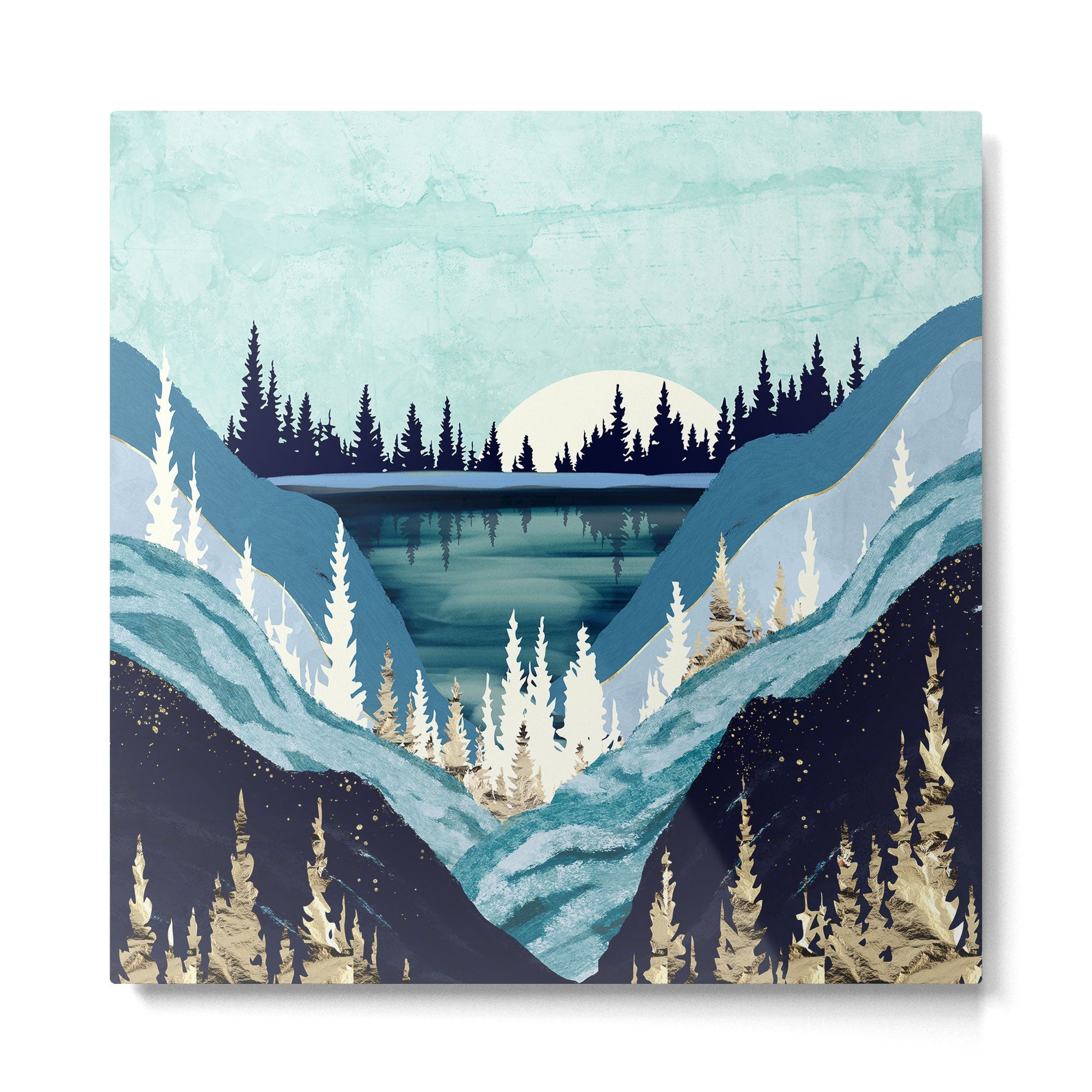 Blue Forest Lake Metal Print | TeksDecor