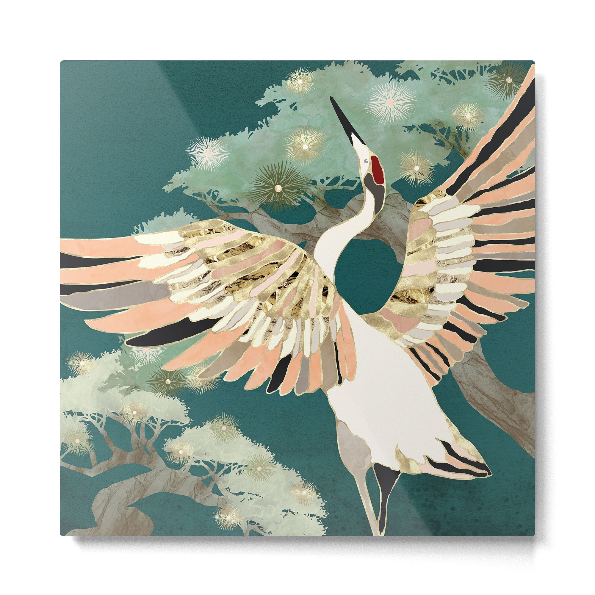 Golden Crane Metal Print | TeksDecor