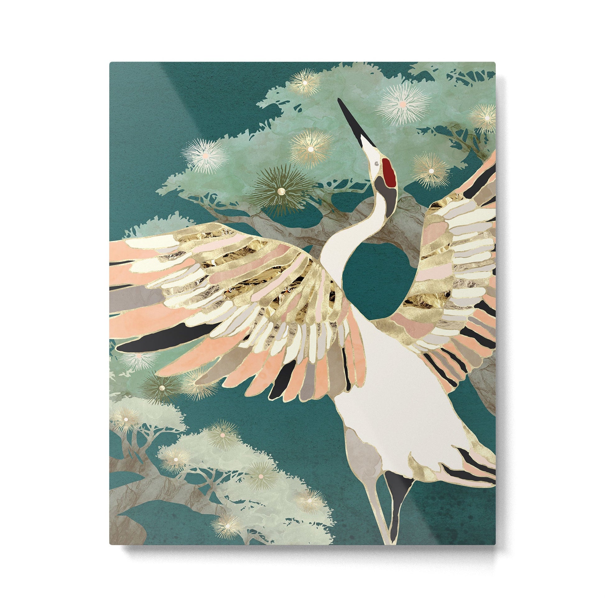 Golden Crane Metal Print | TeksDecor