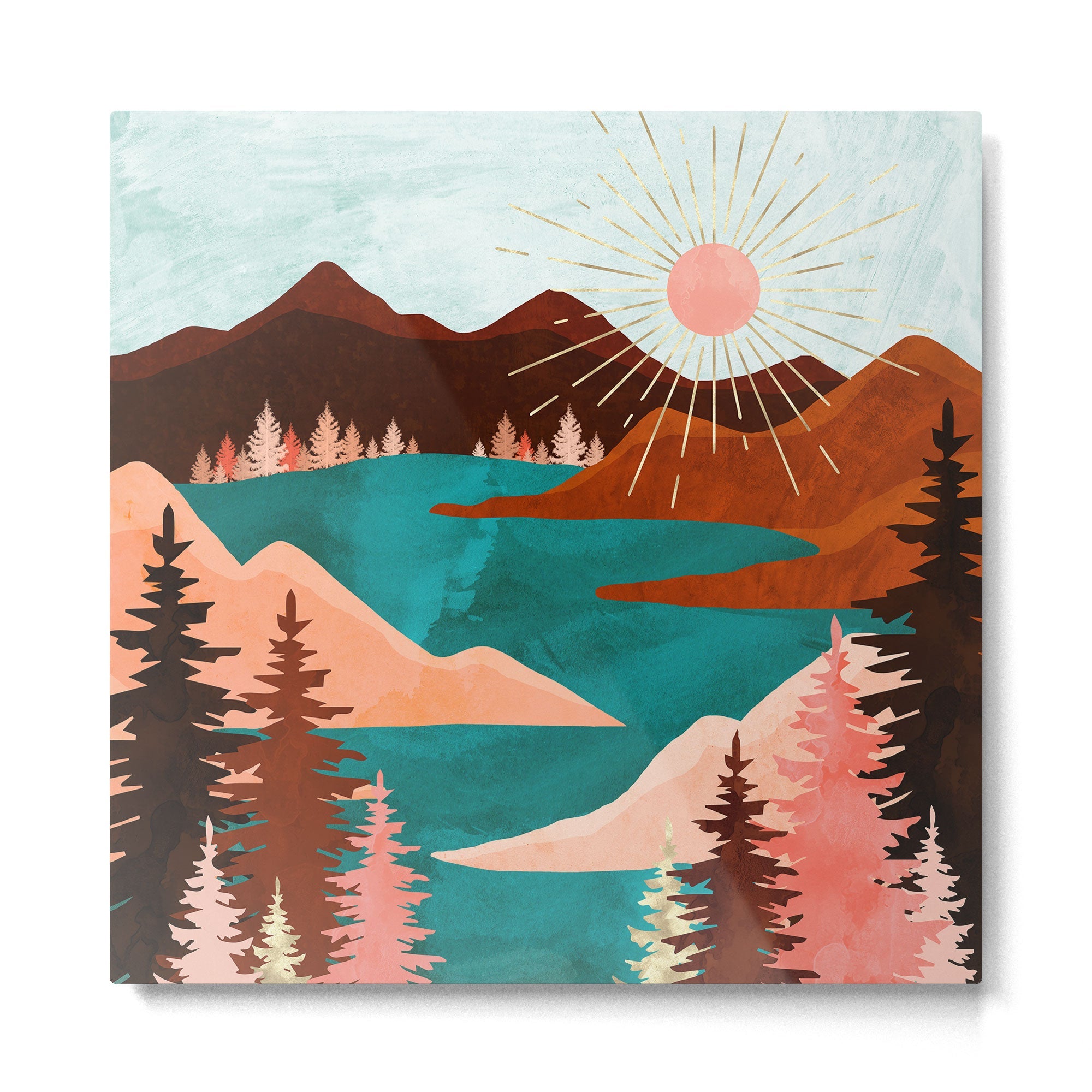 Retro Lake Metal Print | TeksDecor