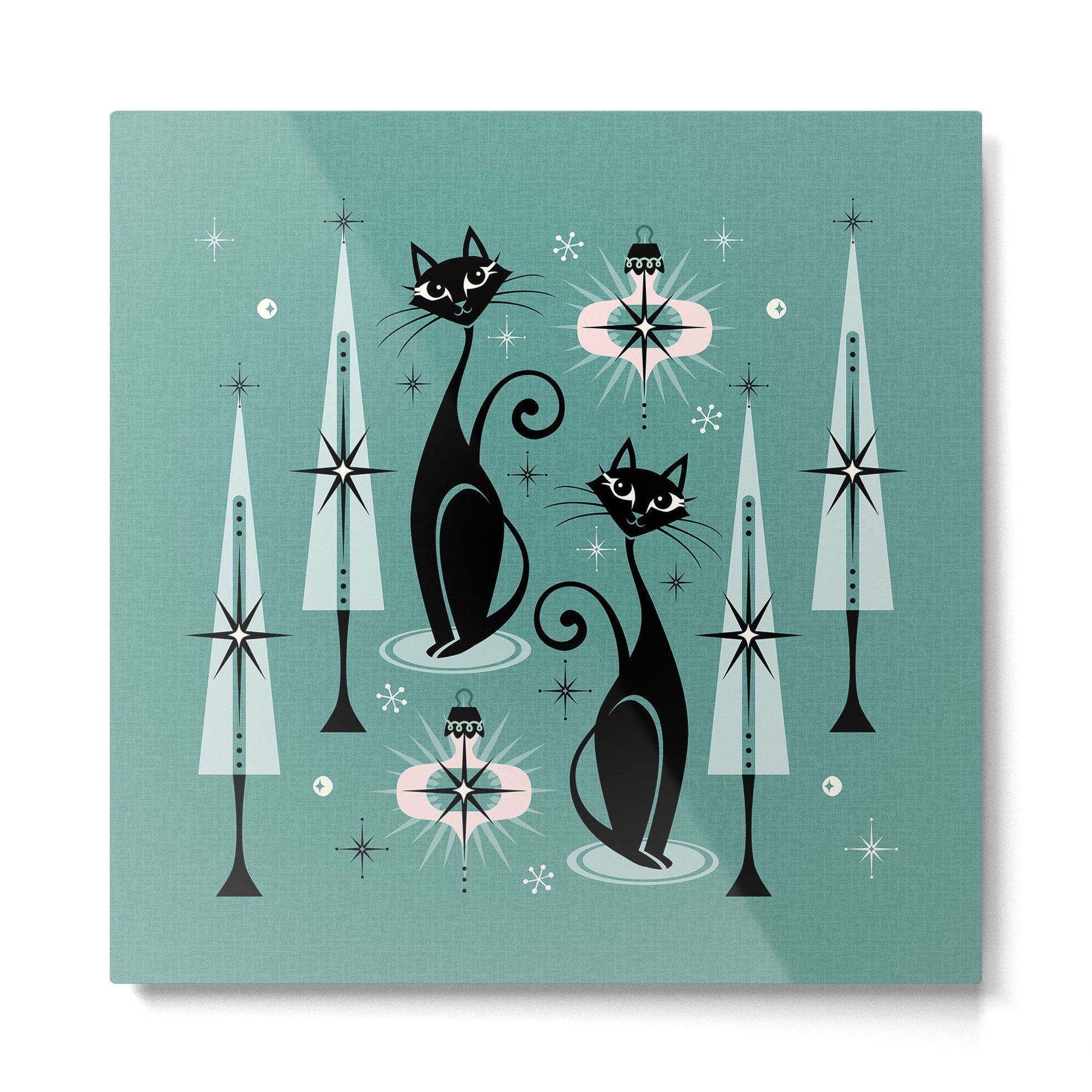 Mid Century Meow Atomic Kitty Christmas ?studioxtine Metal Print | TeksDecor