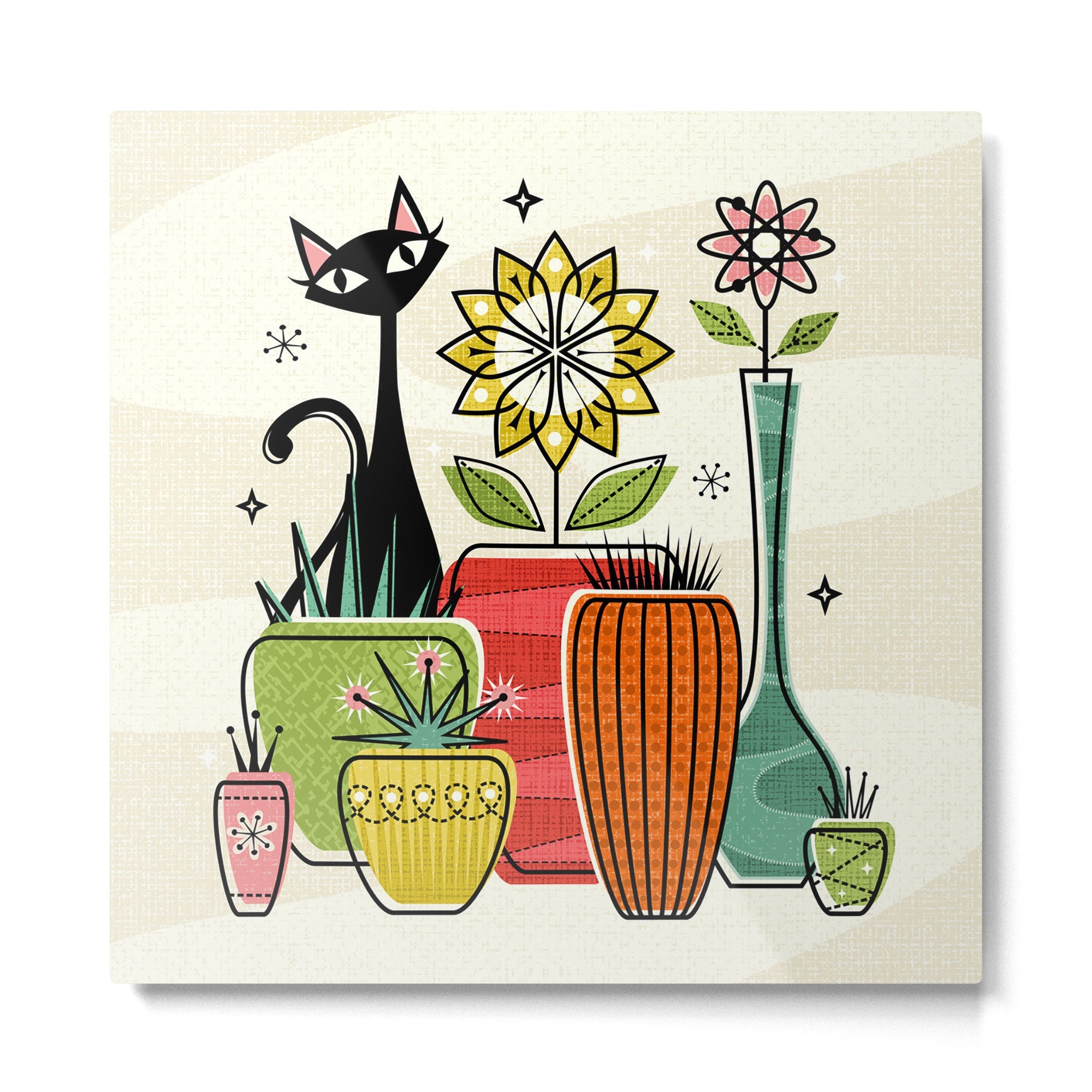 Plants, Pots, and a Pussycat ?studioxtine Metal Print | TeksDecor