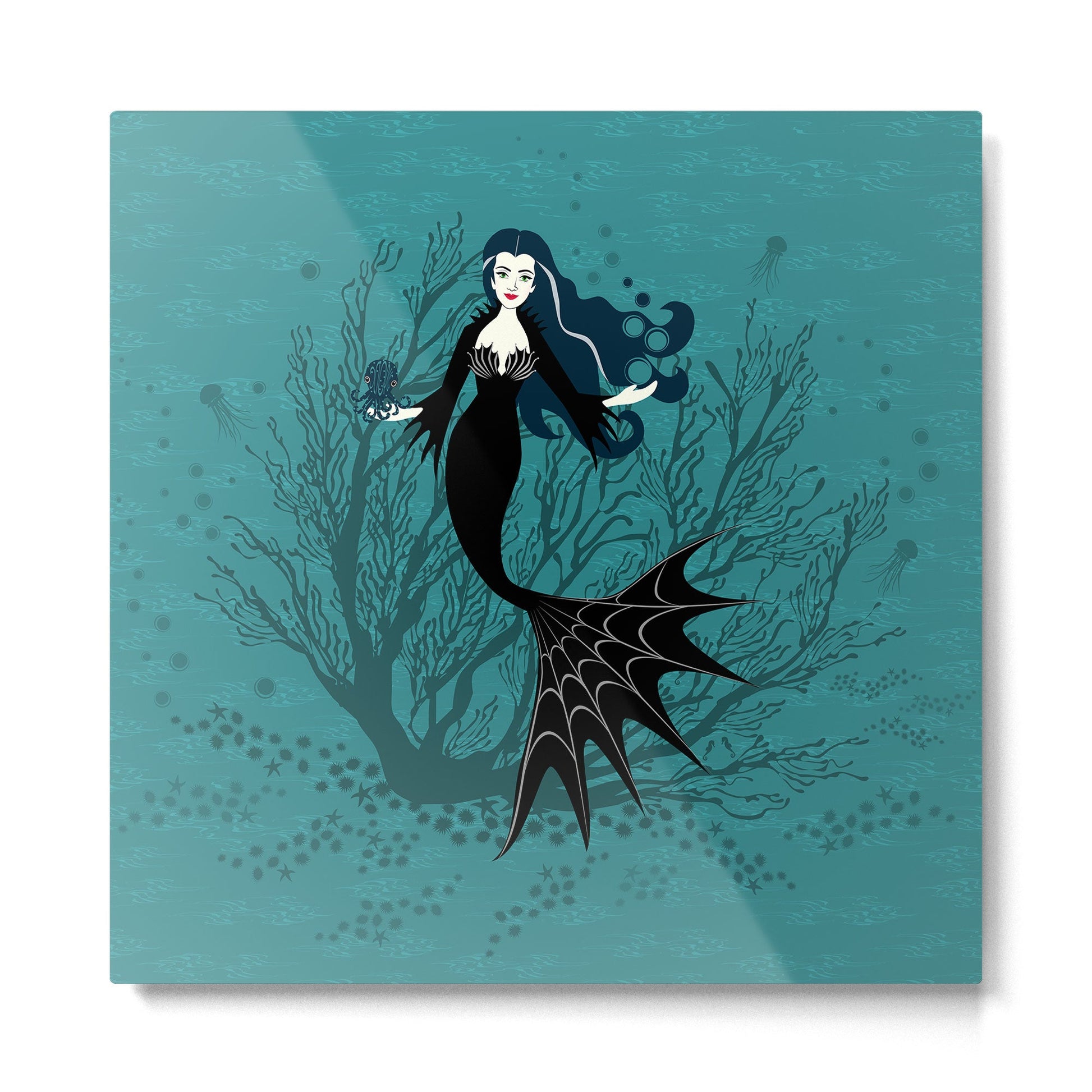 Vampire Mermaid on Aqua Metal Print | TeksDecor