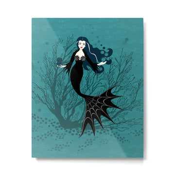 Vampire Mermaid on Aqua Metal Print | TeksDecor