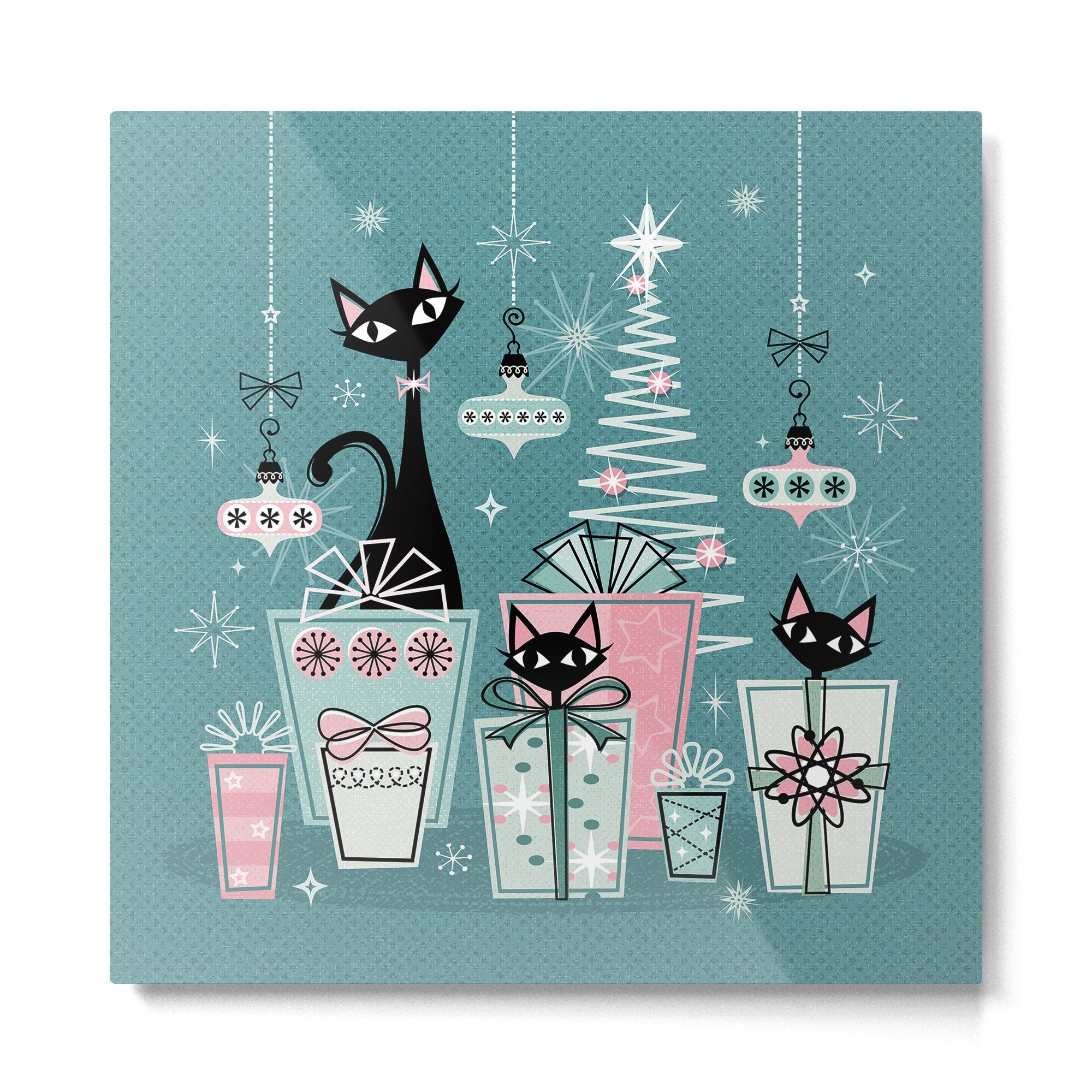 Vintage Kitty Christmas II sxs6- ?studioxtine Metal Print | TeksDecor
