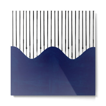 Lines and Wave (Blue) Metal Print | TeksDecor