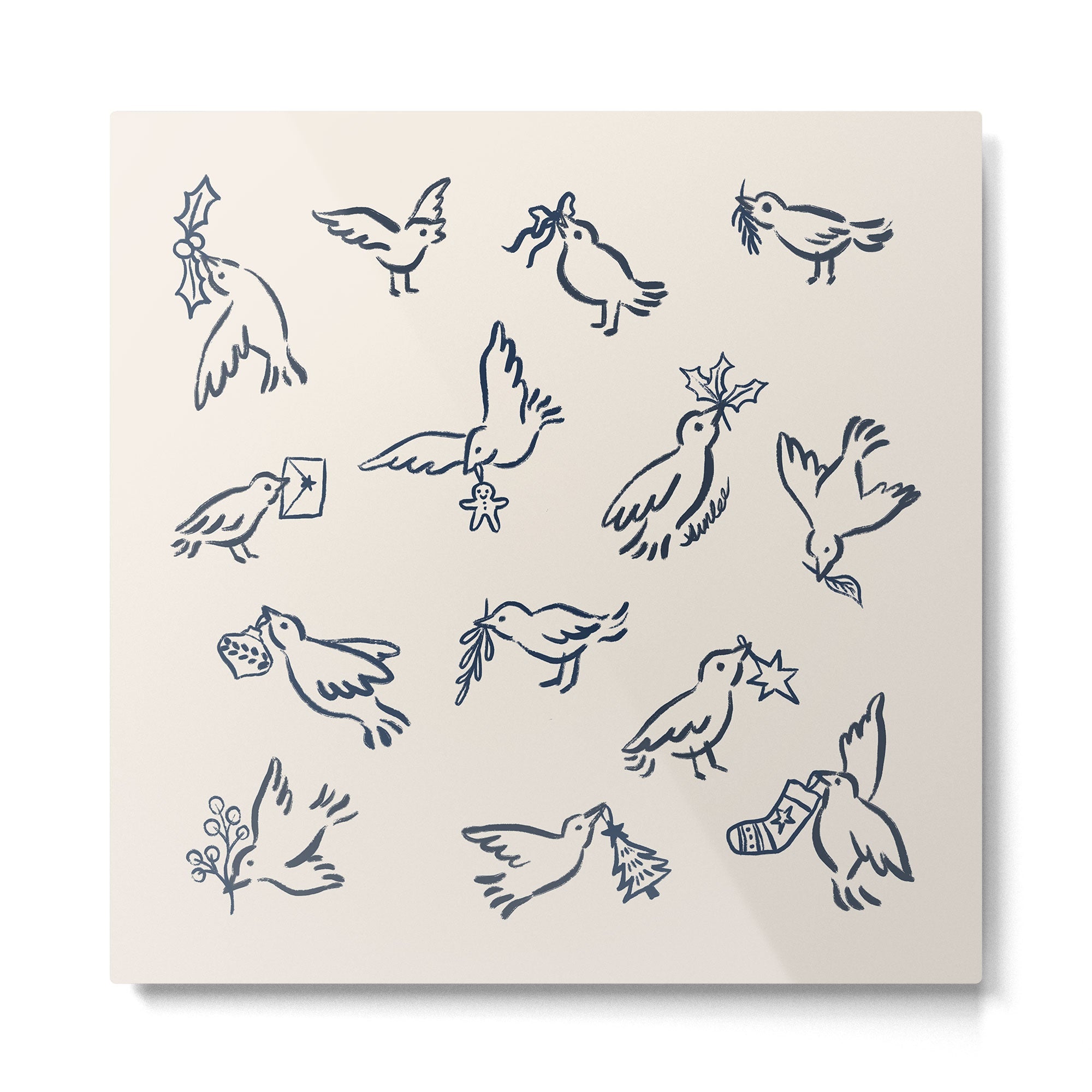 Christmas Messengers Ivory Metal Print | TeksDecor