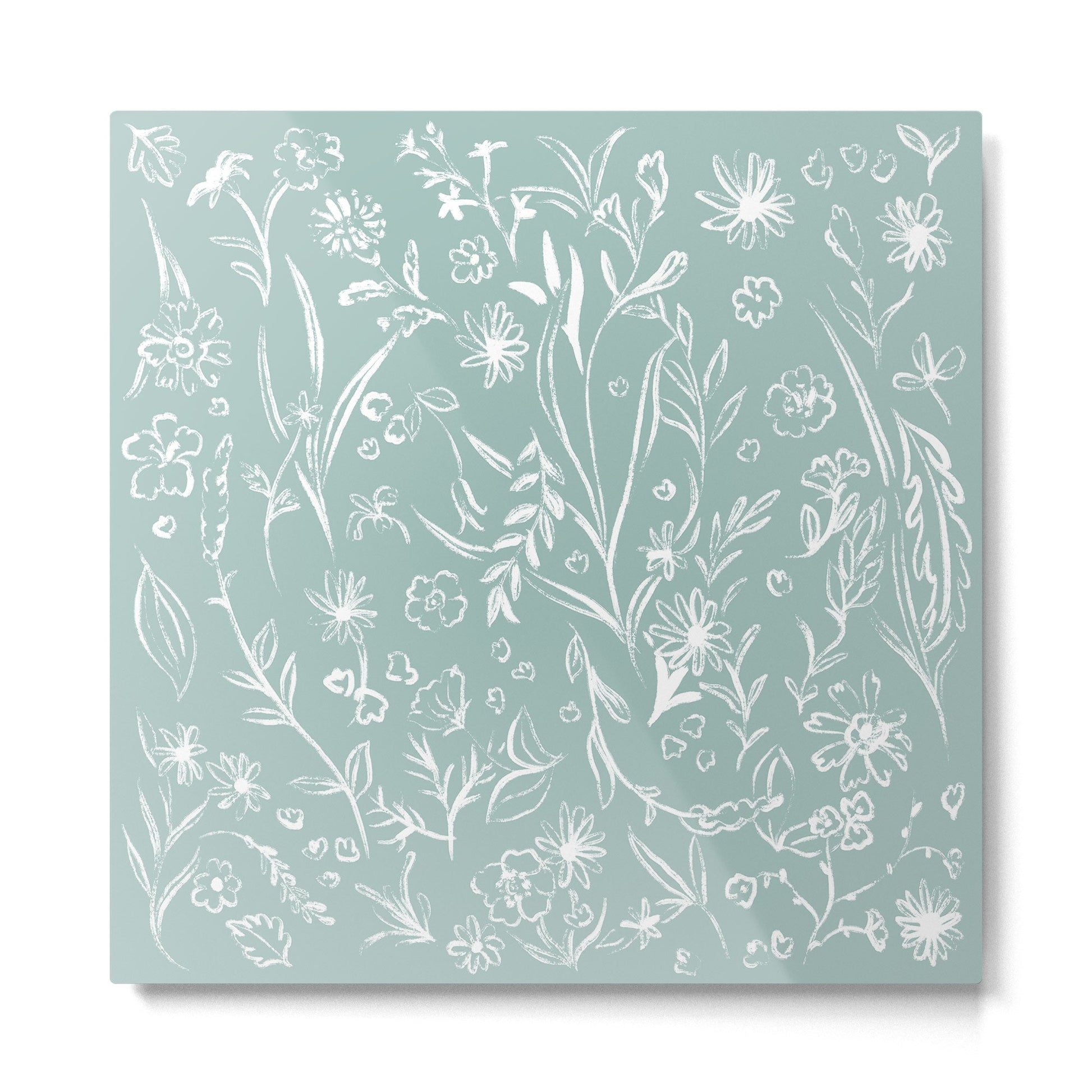Wild Garden Drawing (Pale Blue) Metal Print | TeksDecor