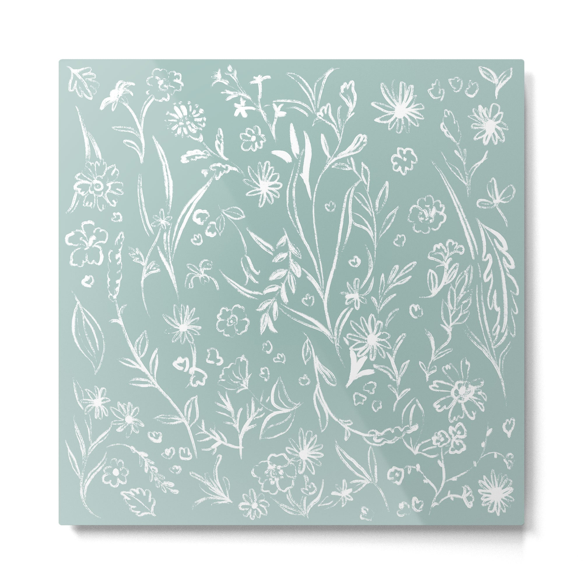 Wild Garden Drawing (Pale Blue) Metal Print | TeksDecor