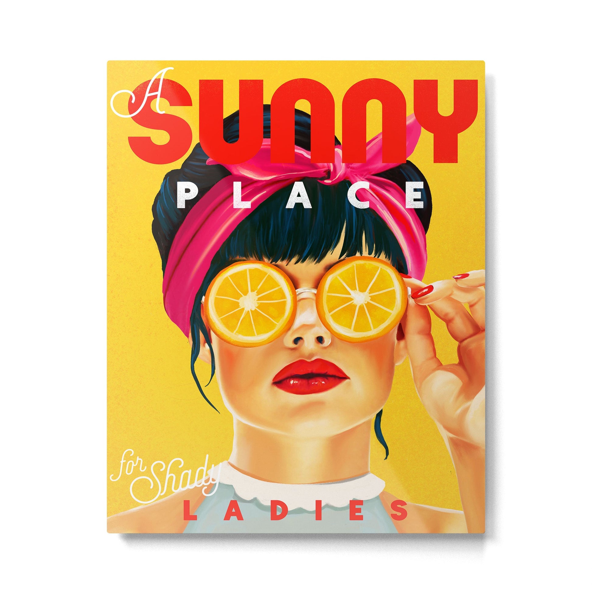 "A Sunny Place For Shady Ladies" Cool, Retro Pinup Girl With Orange Shades Metal Print | TeksDecor