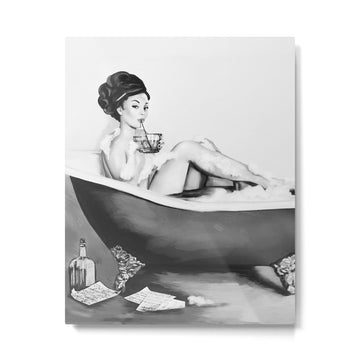 Cocktails In The Bath: Black & White Version Metal Print | TeksDecor
