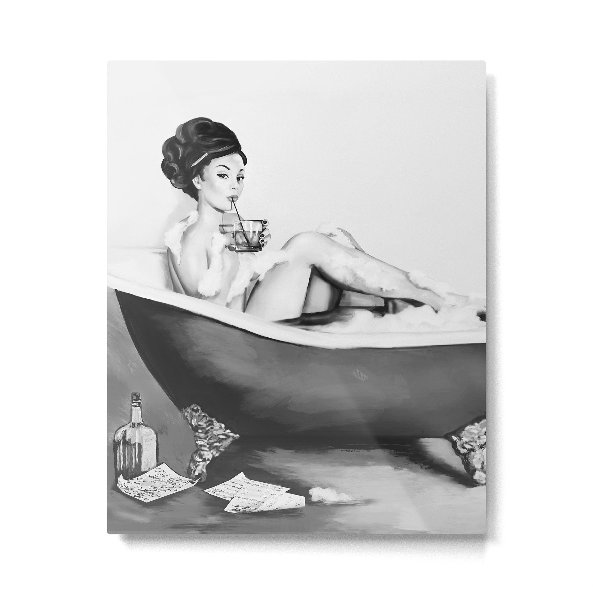 Cocktails In The Bath: Black & White Version Metal Print | TeksDecor