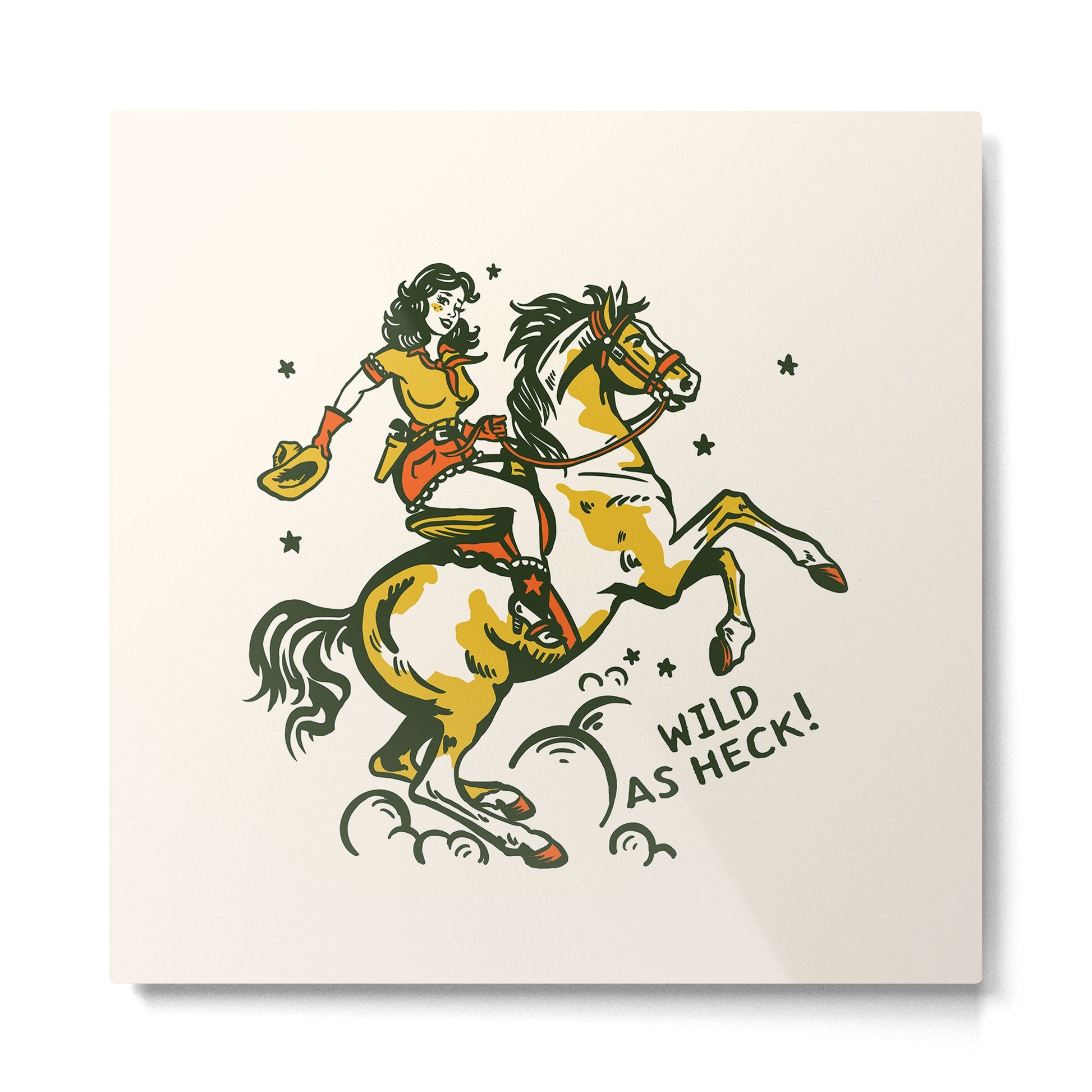 "Wild As Heck" A Cowgirl & Her Horse Metal Print | TeksDecor