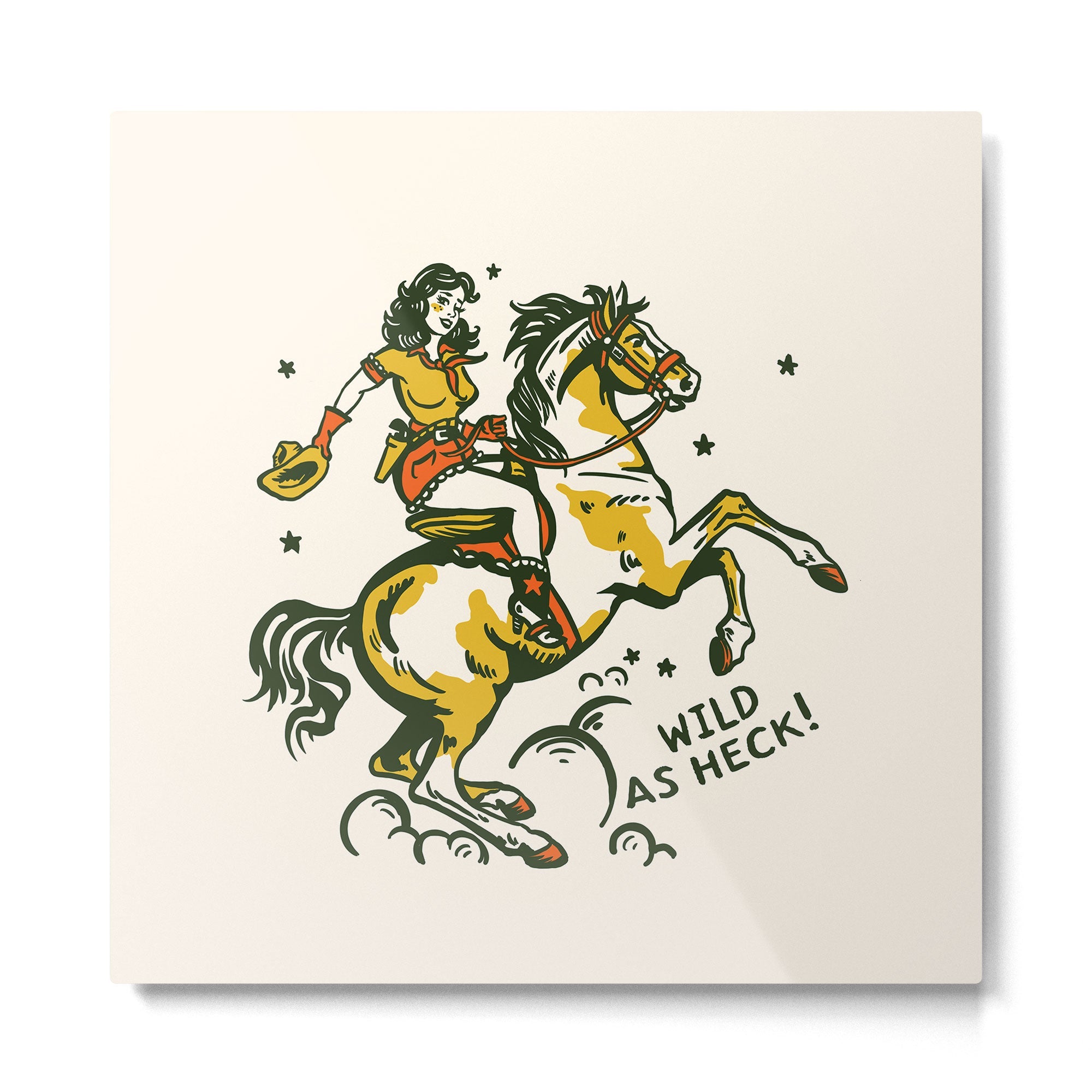 "Wild As Heck" A Cowgirl & Her Horse Metal Print | TeksDecor