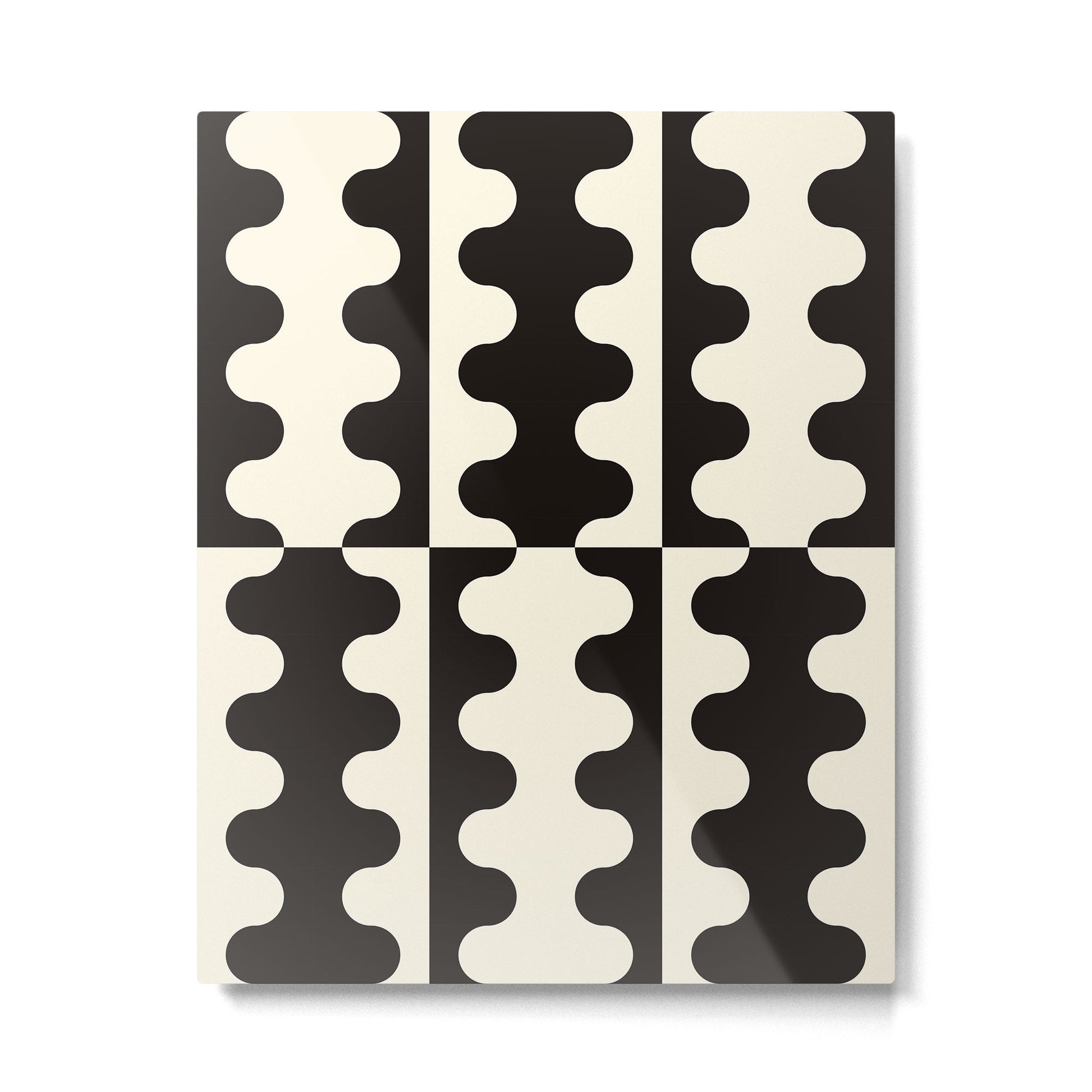 Abstract Mid-Century Black & White Wavy Pattern Metal Print | TeksDecor